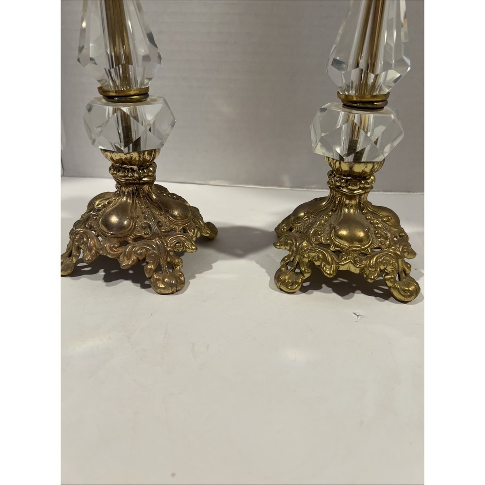 VTG Antique Victorian Brass Figural Crystal Hollywood Regen Candlestick Holders - Picture 2 of 6